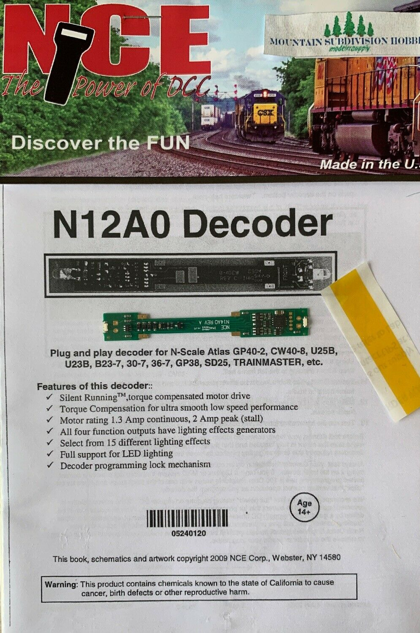 NCE 120 N12A0 N14A0 Decoder Atlas N Scale Plug n Play 524120