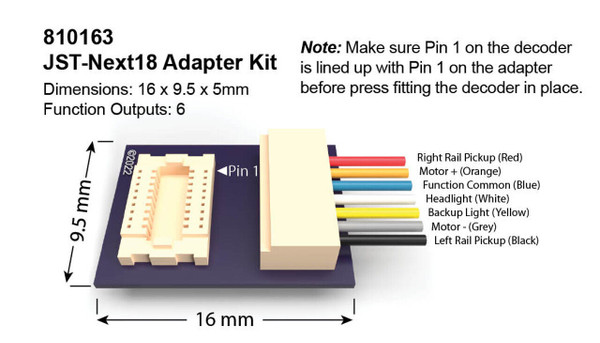 Soundtraxx 810163 JST-Next18 Adapter Kit for TSU-N18 decoders