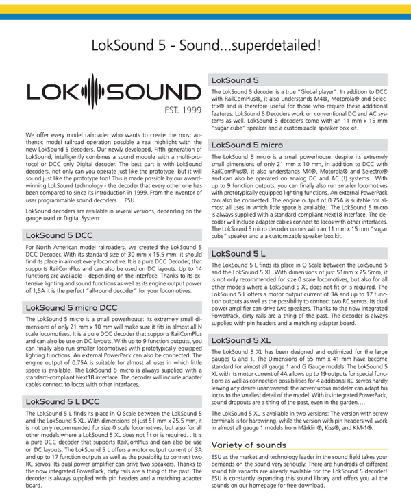 ESU 58821 Loksound 5 DCC Direct Sound Decoder (Atlas style board) 