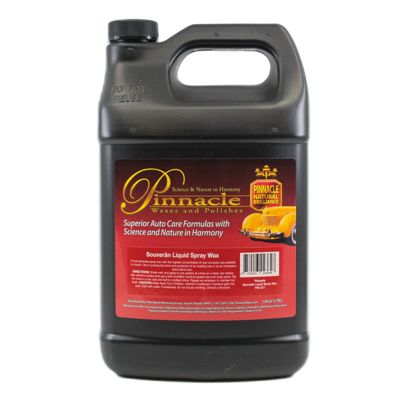 Pinnacle Souveran Liquid Spray Wax shines and protects all types