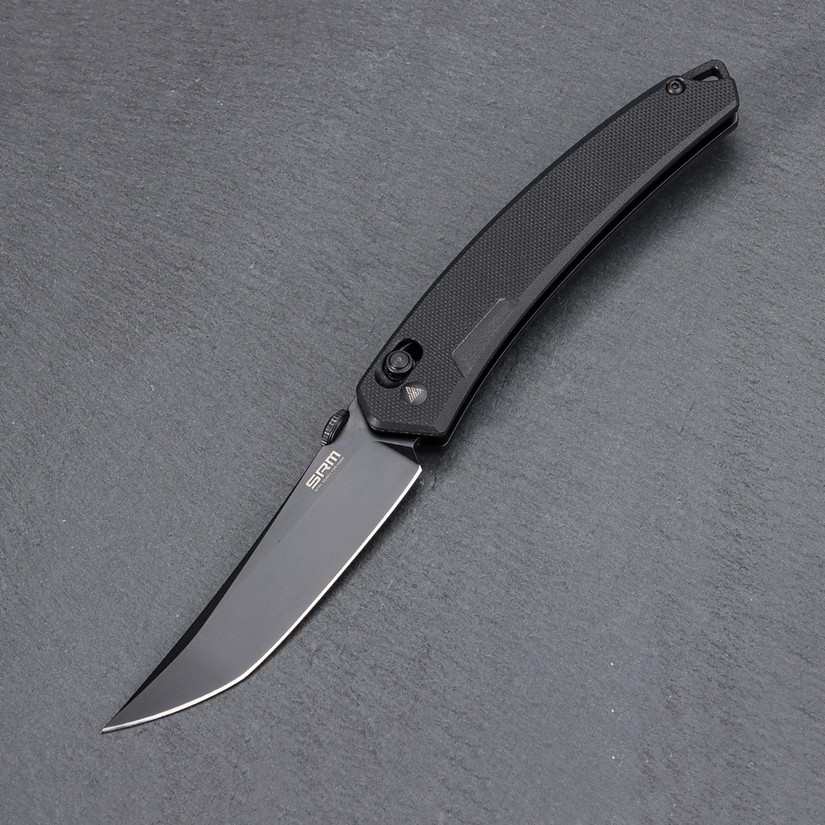 SRM Knives 9211 Ambi Lock Knife, Black G10, Black Blade