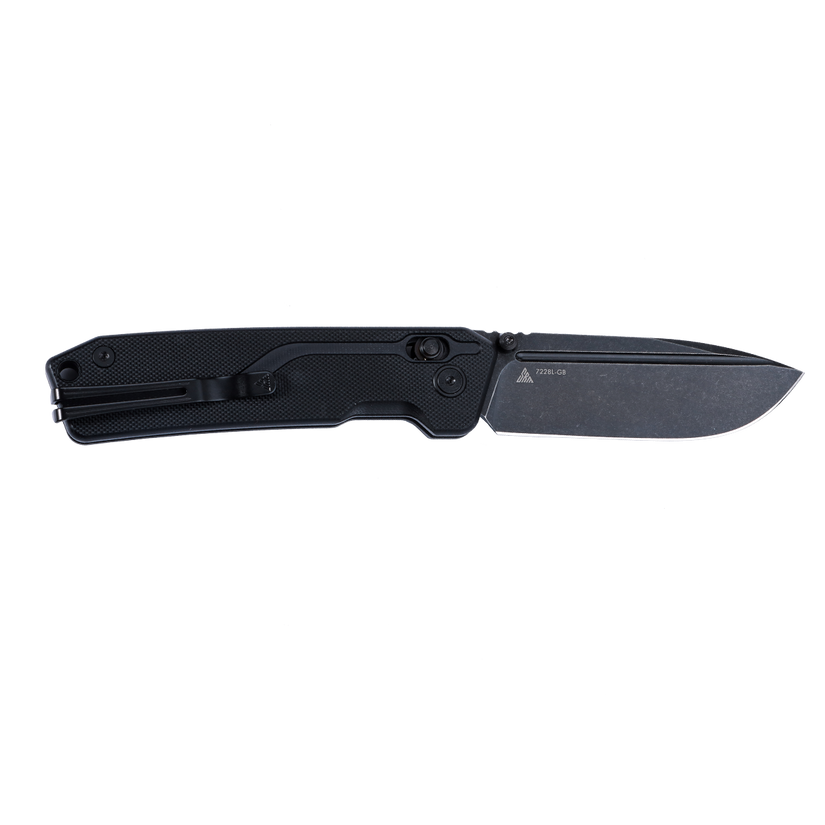 SRM Knives 7228L Rubik Ambi Lock Knife, Black G10, Black Blade