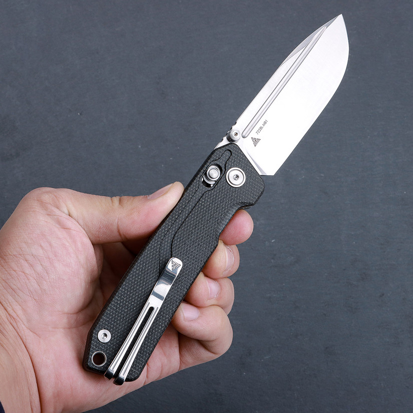 SRM Knives 7228L Rubik Ambi Lock Knife, Black Micarta, Brushed Blade