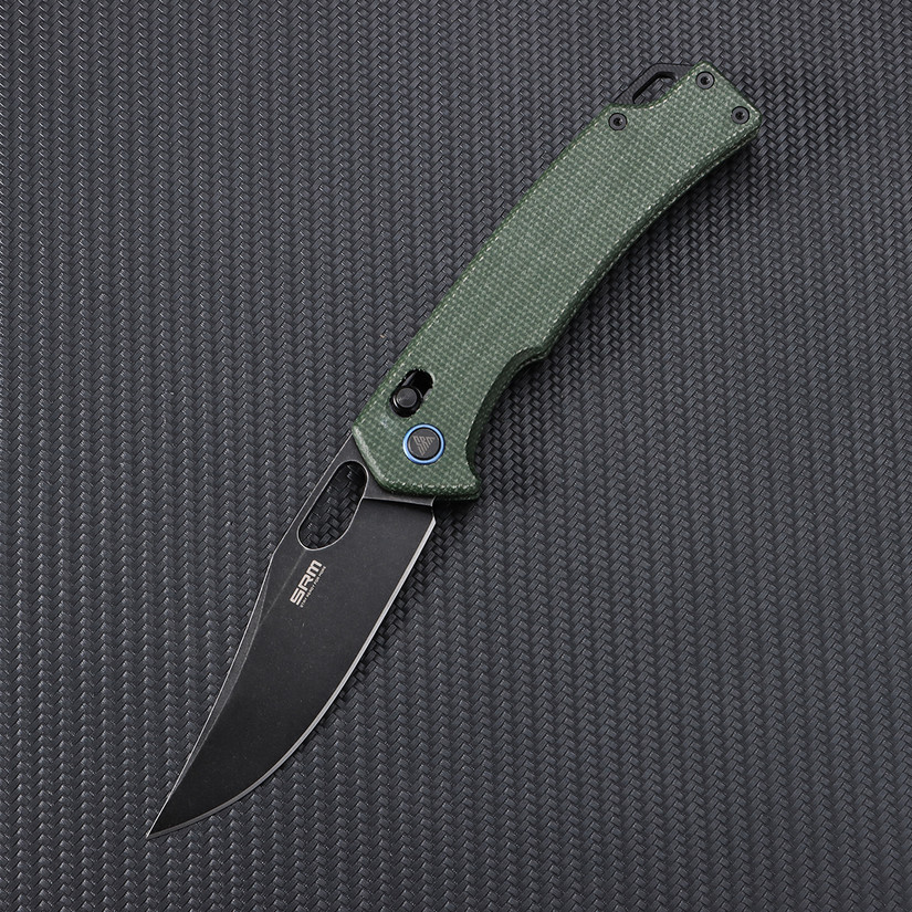 SRM Knives 9203 Ambi Lock Knife, Green Micarta, Black Blade