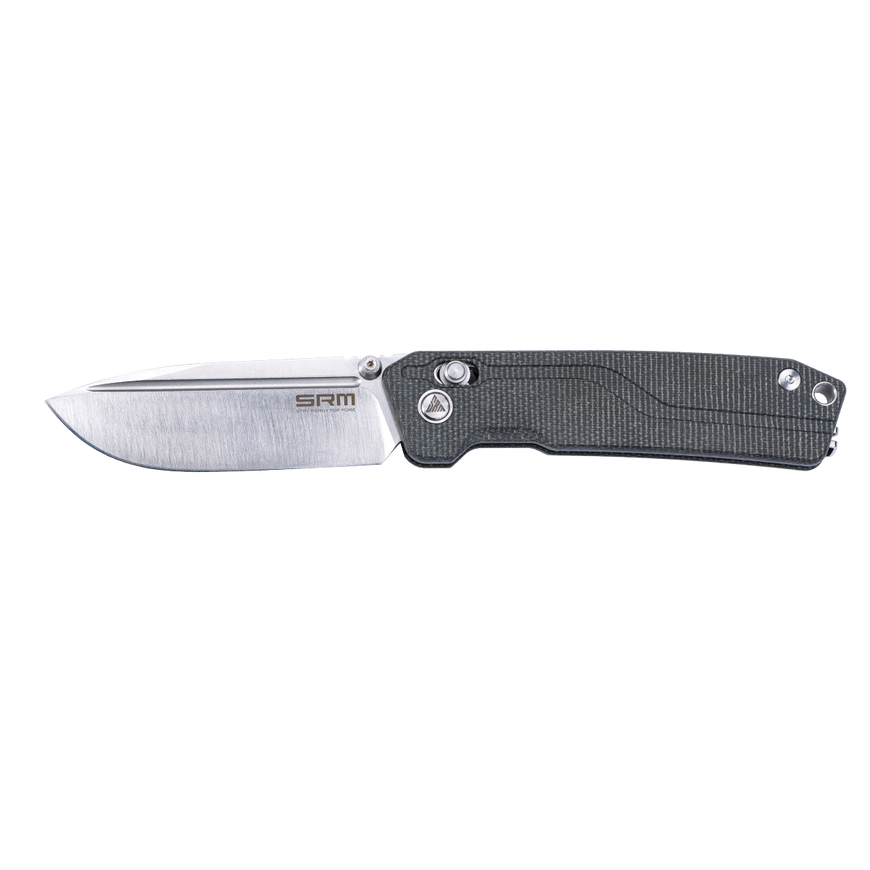 SRM Knives 7228L Rubik Ambi Lock Knife, Black Micarta, Brushed Blade