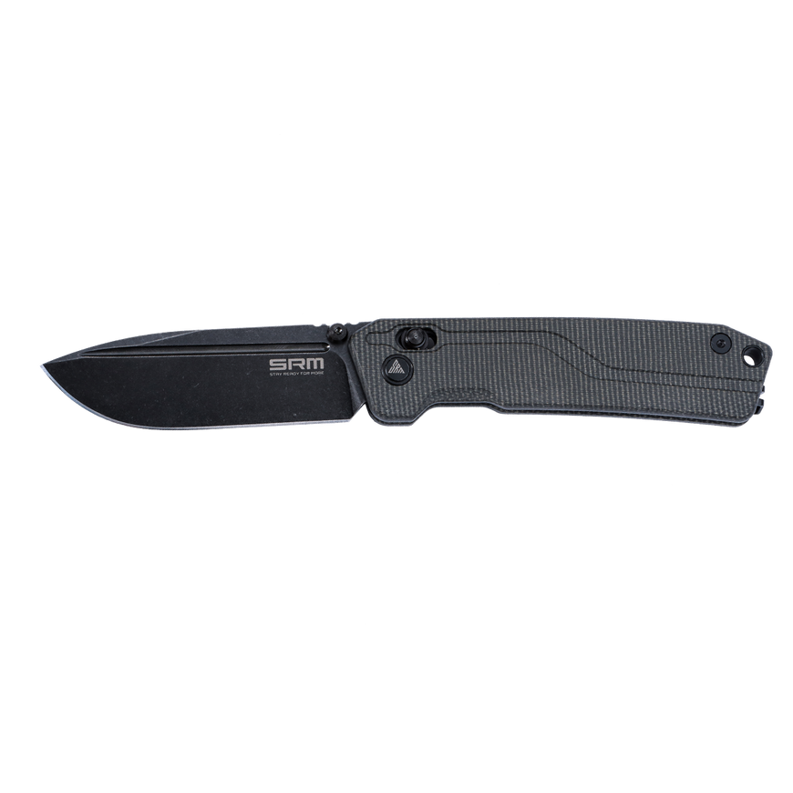 SRM Knives 7228L Rubik Ambi Lock Knife, Black Micarta, Black Blade