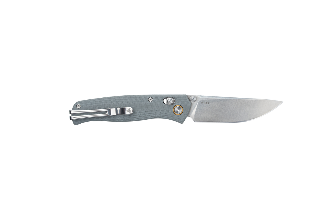 SRM Knives 255L Mono-Chassis, Ambi Lock Knife, Grey G10, Brushed Blade