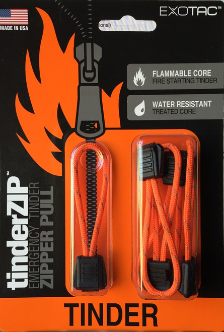 Exotac tinderZIP Emergency Tinder Zipper Pull Reflective Orange 5 Pack 