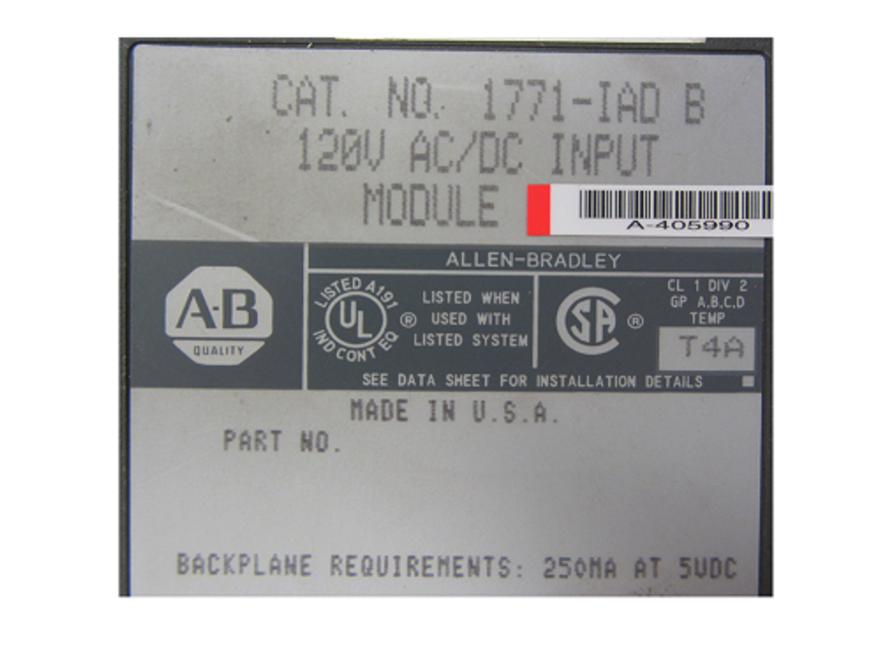 海外販売× Allen Bradley Rockwell Automation 1771-IAD/B, 120Volt AC/DC Input  Module