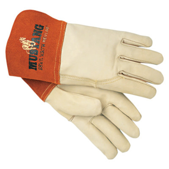 MCR安全4950M Mig/Tig焊工手套，优质谷物牛皮，中，米色(12计数)