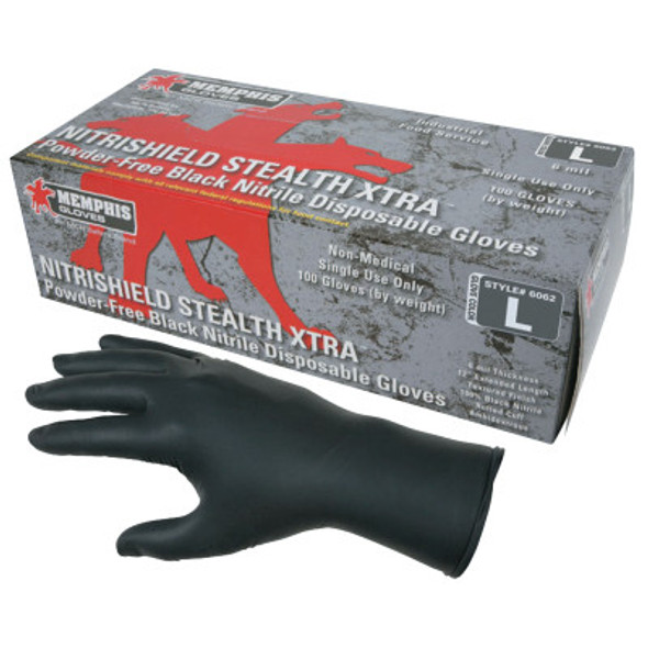 MCR安全6062L nitrisshield隐形额外手套，卷边袖口，大号，黑色(100次)