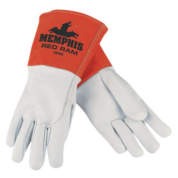 MCR Safety 4840XL红色公羊Mig/Tig焊工手套，纹山羊皮，XL，白色/黄褐色(12计数)