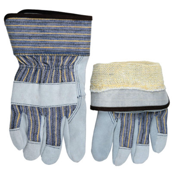MCR安全1400KL杜邦凯夫拉内衬手套，大，蓝色/黄色/黑色条纹织物/灰色皮革