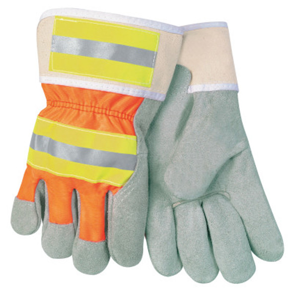 MCR Safety 12440RL发光皮革手掌手套，大，皮革/尼龙，橙色/灰色(12计数)