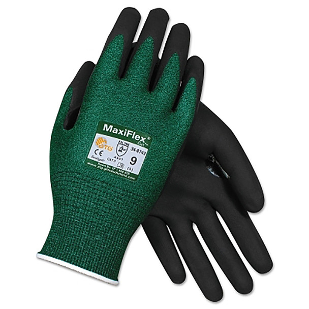Protective Industrial Products, Inc. 34-8743/L MaxiFlex Cut Cut-Resistant Gloves, Large, Black/Green (12 Count)