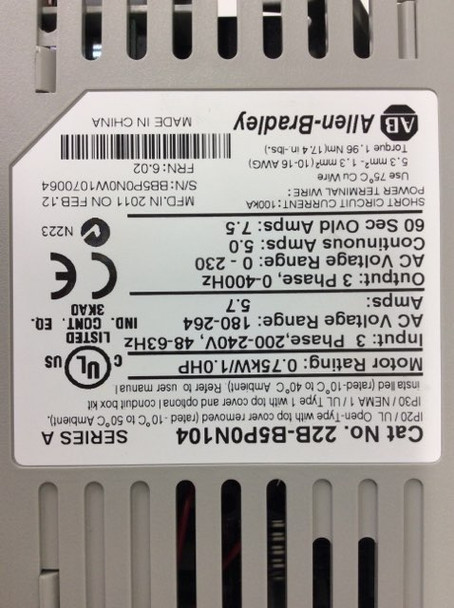艾伦-布拉德利(罗克韦尔自动化公司)22b-b5p0n104 powerflex 40交流驱动器