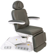 Grey Medi Spa Exam Chair 2246EBM with memory and swivel rotation in full upright chair position.