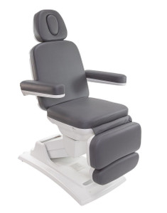 Black Sibella Medical Spa IS240 Electric Exam Chair and Facial Bed by Spa Luxe in full upright chair position.