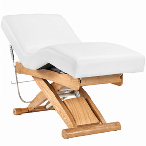3/4-Angled Spa Luxe Salon Top Spa Table with thick cushioning and wood laminate base.