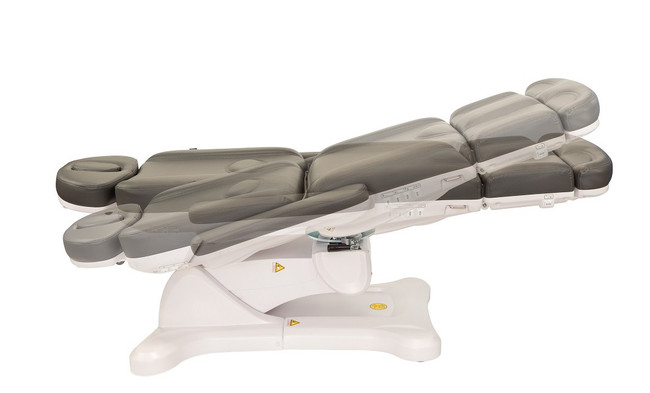 Grey Medical Spa 2246B All Electric Medi Spa Exam Chair fully reclined and extended into a massage table medical bed.