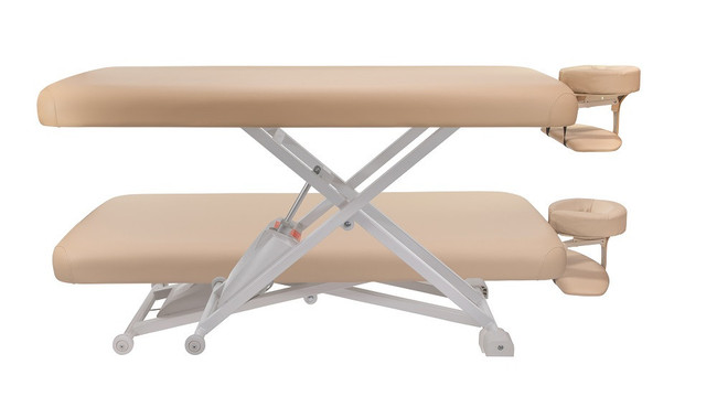 Raising and lowering of beige Spa Luxe Electric Lift Massage Table