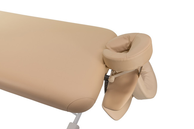 Close up of face cradle facerest on beige Spa Luxe Electric Lift Massage Table