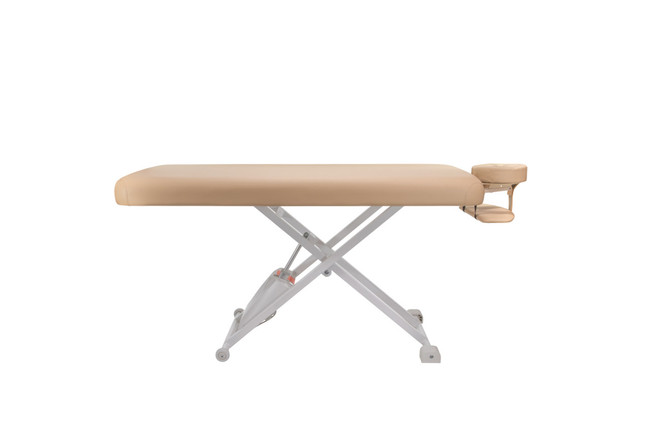Fully expanded tallest beige Spa Luxe Electric Lift Massage Table
