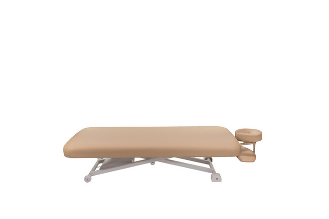 Fully lowered beige Spa Luxe Electric Lift Massage Table