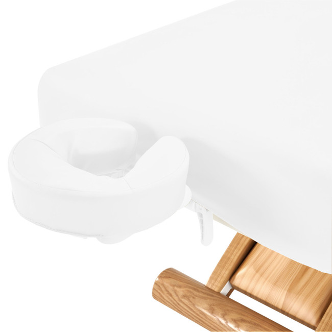 Detail of the cushioned white face rest on the Spa Luxe Salon Top Spa Table.
