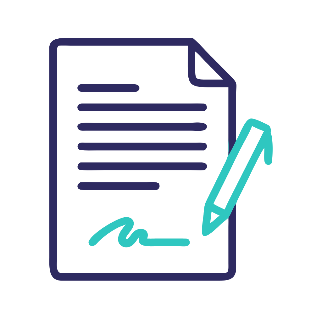 Icon of a signed document with a pen to represent a business associate agreement