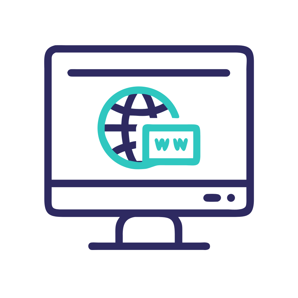 Icon of a computer screen showing internet browsing to represent digitally available