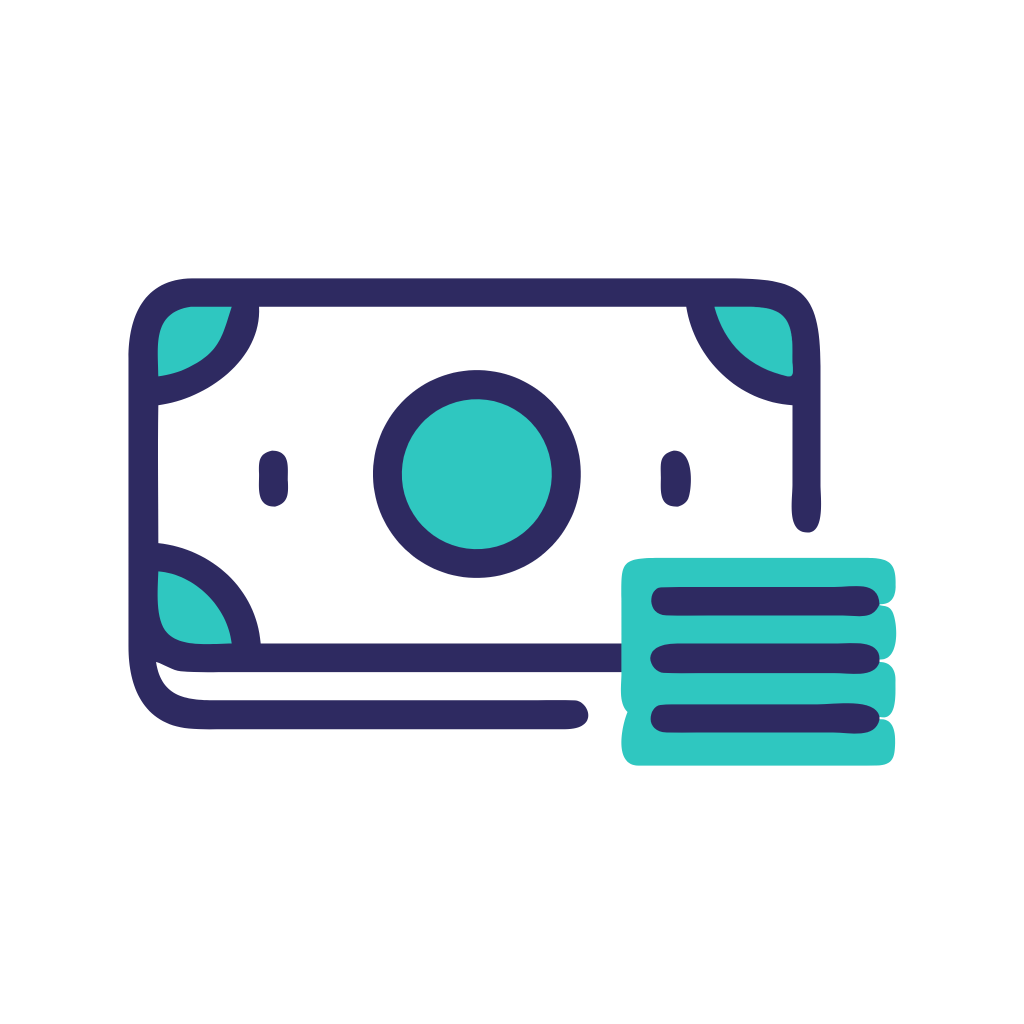 Icon of a dolar bill and pile of coins to represent equipment financing