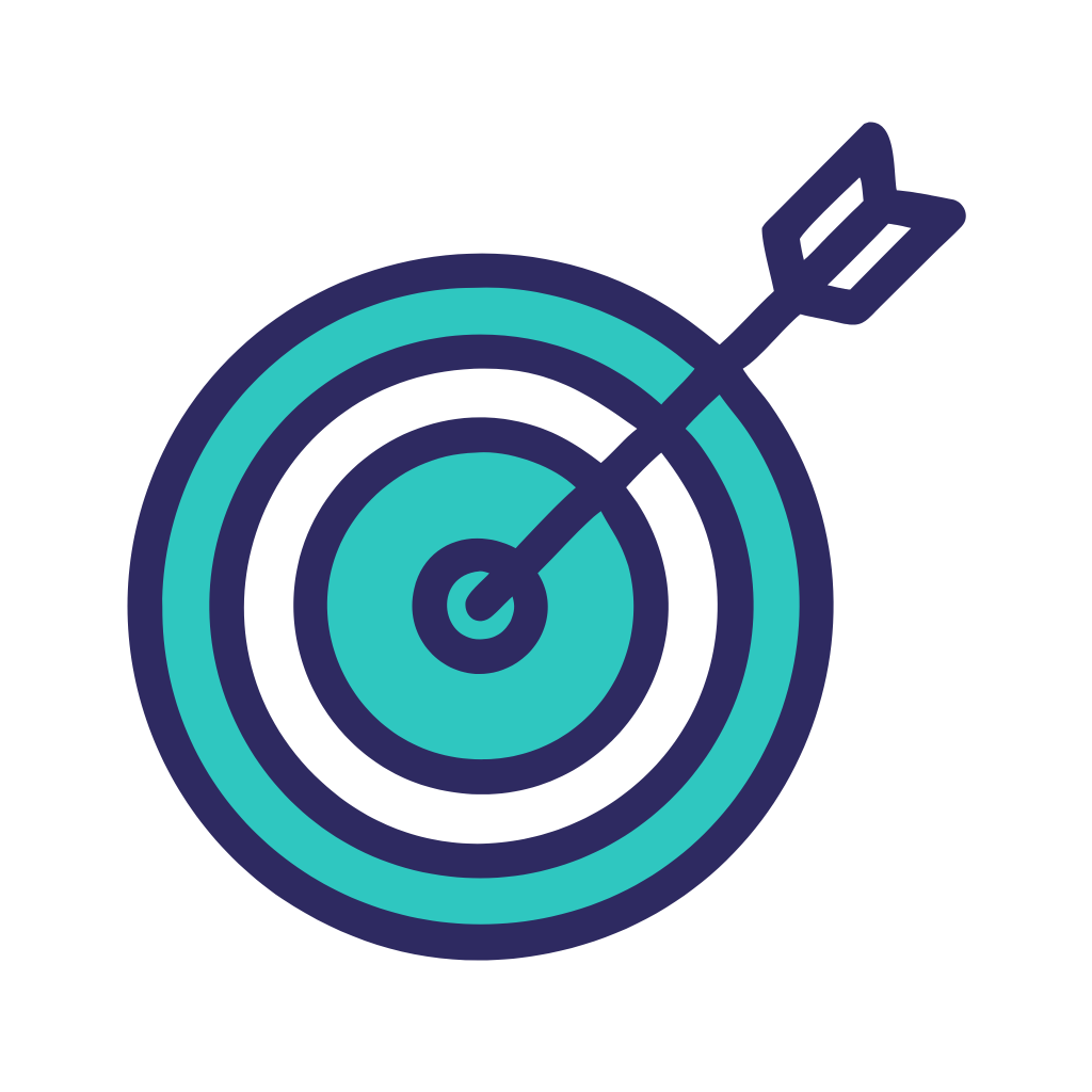 Icon of a bulls eye with an arrow in it to represent goals