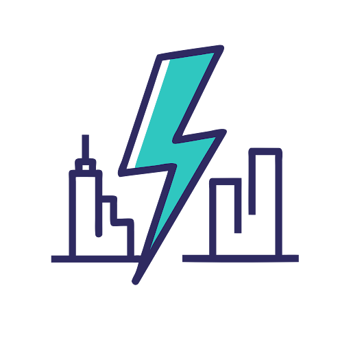 Icon of a cityscape and lightning across it to represent rapid improvement