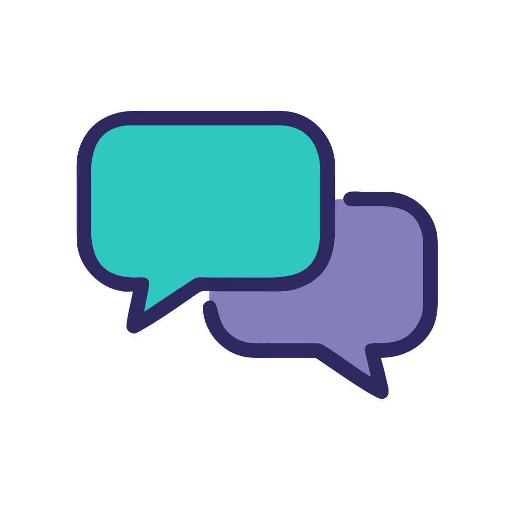 Icon of two speech bubbles that represent memorable and simple