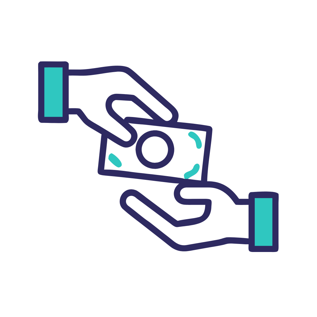 Icon of a hand receiving a dollar bill from another hand