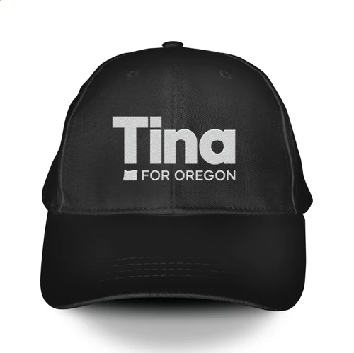 Tina For Oregon (Black Embroidered Baseball Cap)