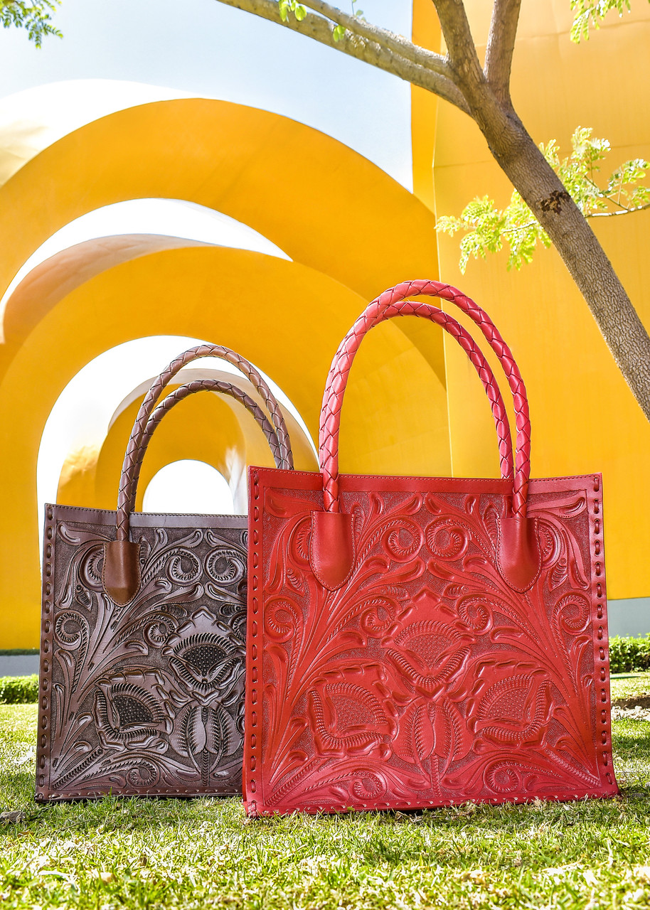 Mandala Sunflower - Choice of Fern or Feather Bag Charm - Tooled Leather  Handbag - Lotus Leather
