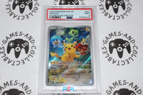 Pokemon TCG | Pikachu #027 - Promo SVP027 - PSA 9 | Full Art | Graded (1) - 

This card is from the Paldea Evolved set.