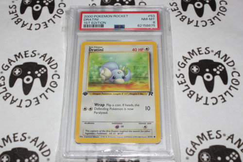 Pokemon TCG | Dratini #53/82 - 1st Edition - PSA 8 | Graded - 

This card is from the Team Rocket set.