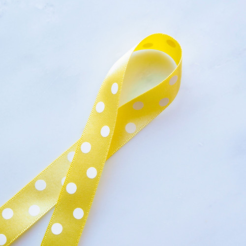 Polka Dot Satin Ribbon: 15mm Lemon