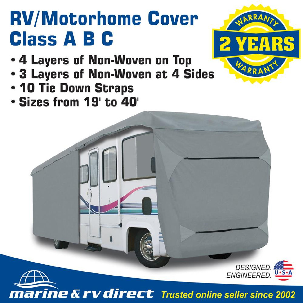 Waterproof RV Cover Motorhome Camper Travel Trailer 37' 38' 39' 40' Class A  B C - Marine and RV Direct