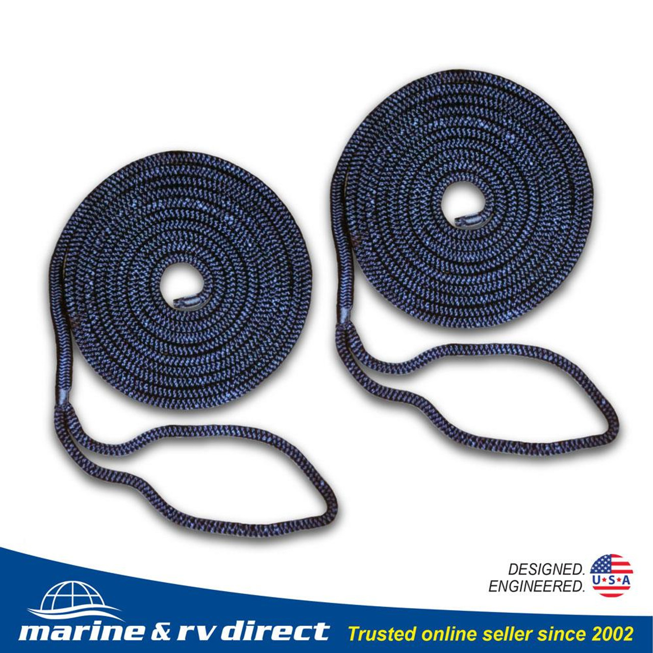 Dock Lines Boat Ropes for Docking 3/8 Line Braided Mooring Marine Rope  15FT Blue 2 Pack