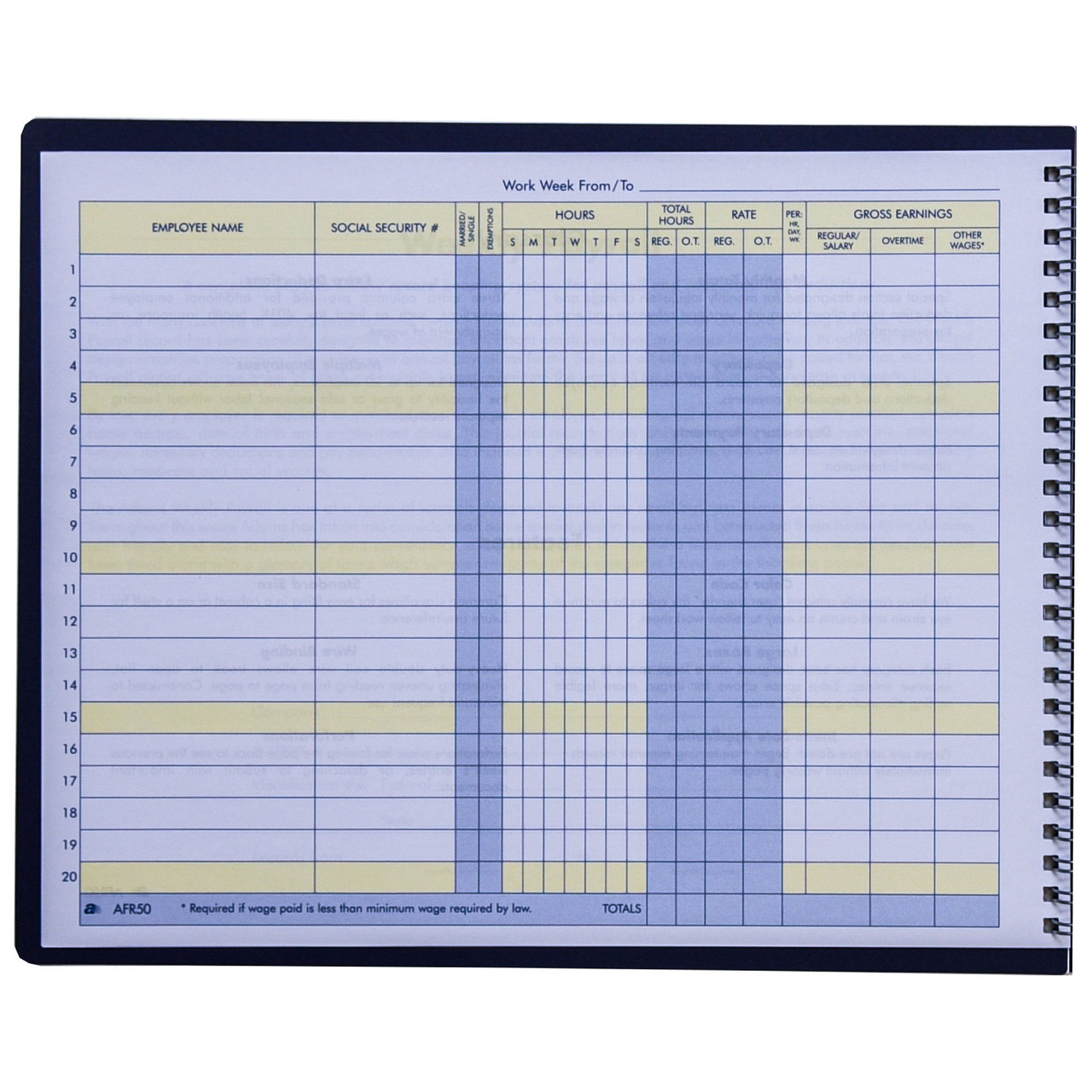 Adams AFR50 Weekly Payroll Book 11 x 81/2"