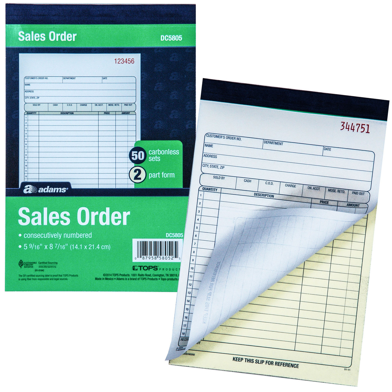 Adams NC2817 Carbonless Job Invoice, 2 Part, 8-1/2 x 11-7/16", Pack of ...