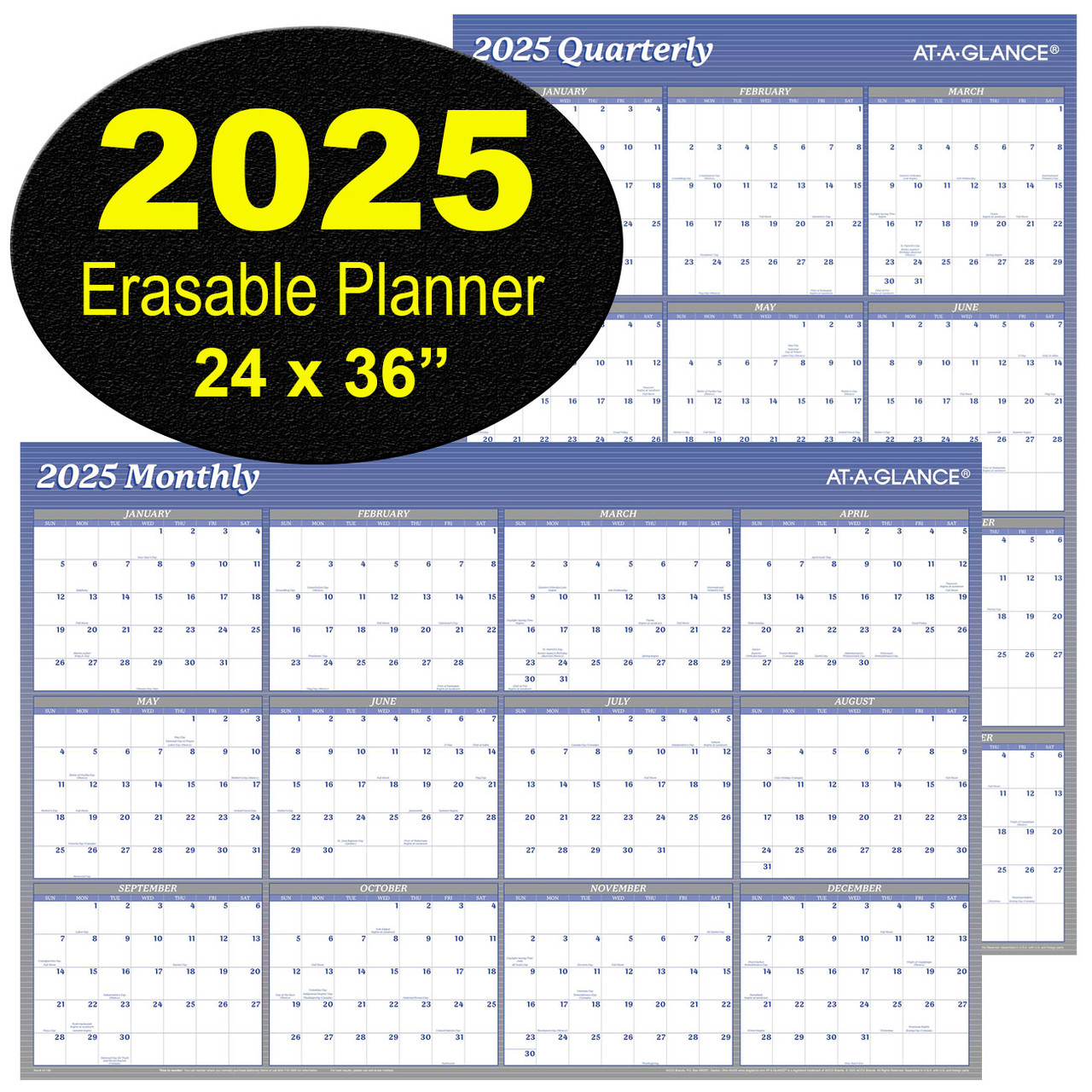 2025 AtAGlance A1102 Erasable Wall Calendar, 24 x 36"