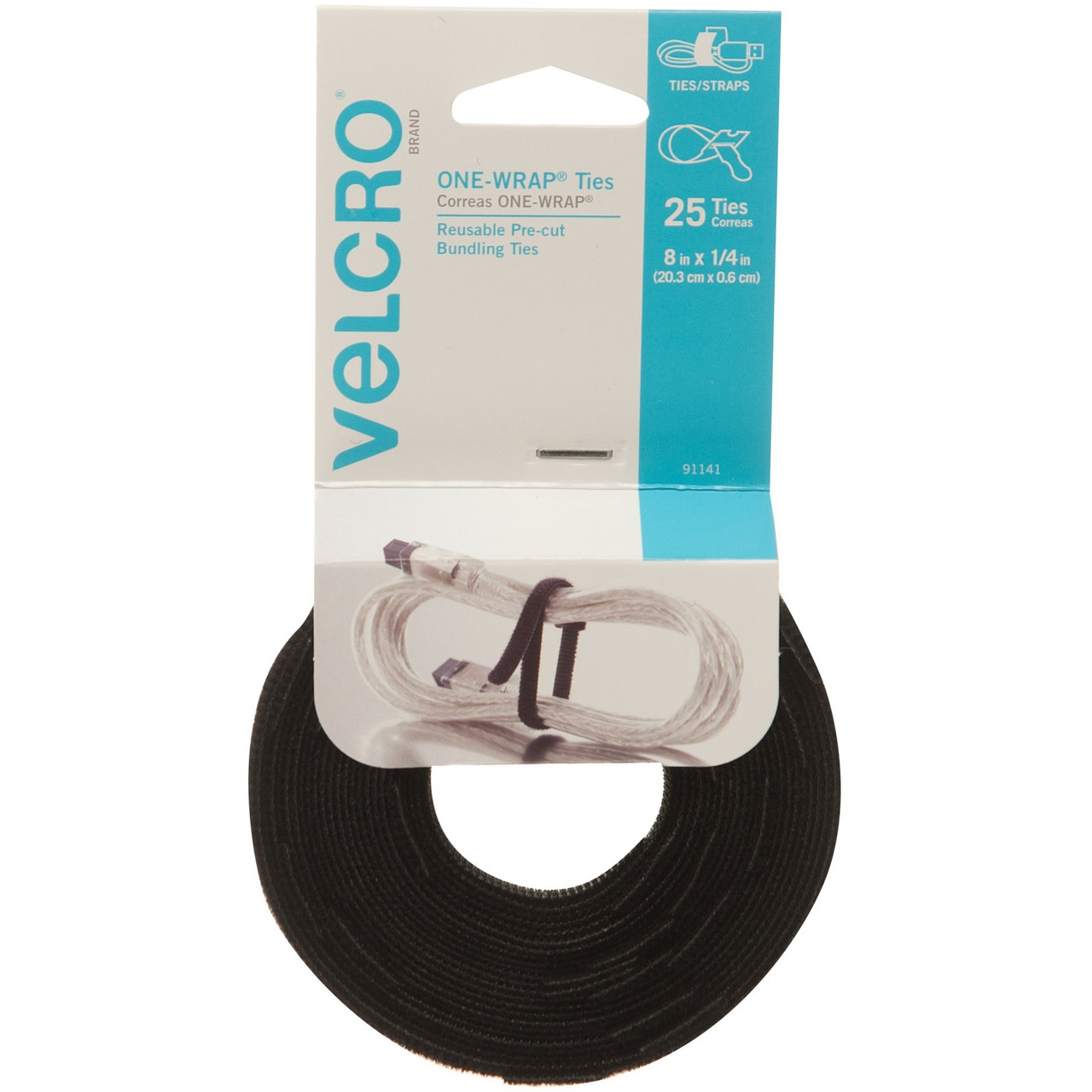 VELCRO 91141 ONE-WRAP Ties 8in x 1/4in Ties Black 25 ct | Nordisco.com