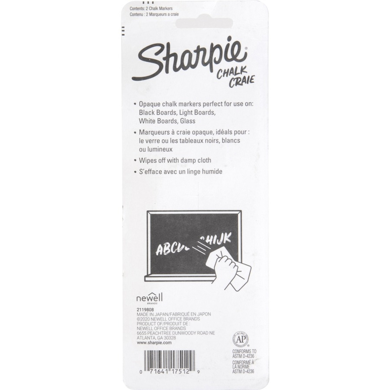 Artline Chalk Marker, White EPW-4 47467, Wet-Wipe Erasable, 2.0mm Bullet  Tip