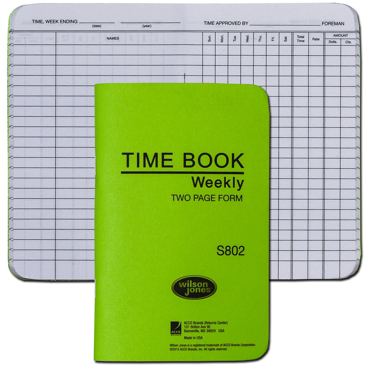 Wilson Jones S802 Weekly Time Book, Two Page Form, 4-1/4 x 6