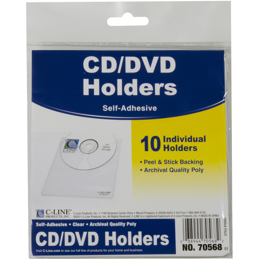 C-Line 70568 Self-Adhesive CD/DVD Poly Holders | Nordisco.com